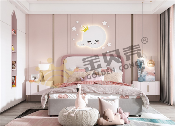 貝殼粉臥室效果圖